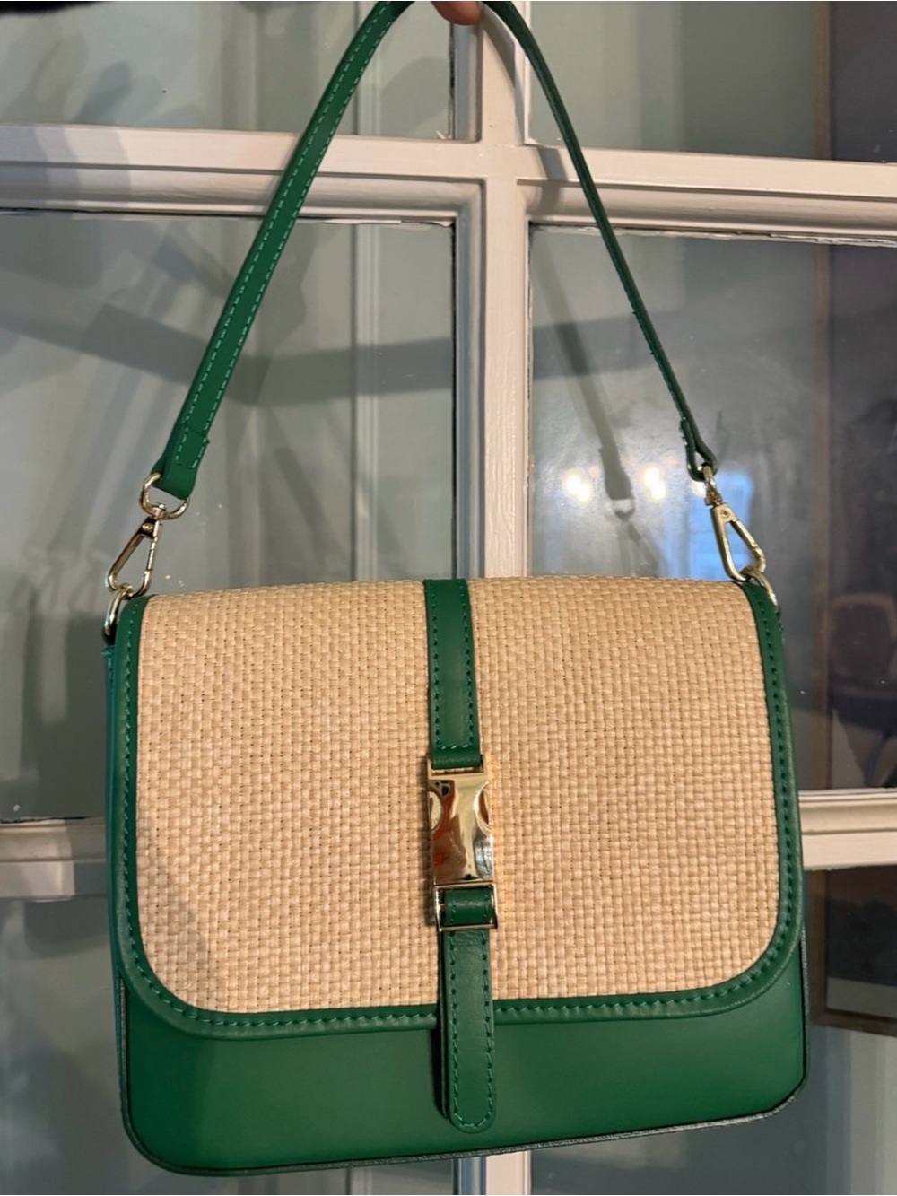 Valentina Fiore Green and Natural Woven Crossbody Bag - Unbranded